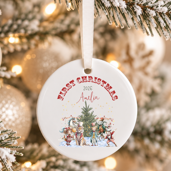 Personalised Circus Christmas Ornament – Custom Ceramic Hanging Decoration | Family Keepsake, Baby’s First Xmas, Festive Holiday Gift