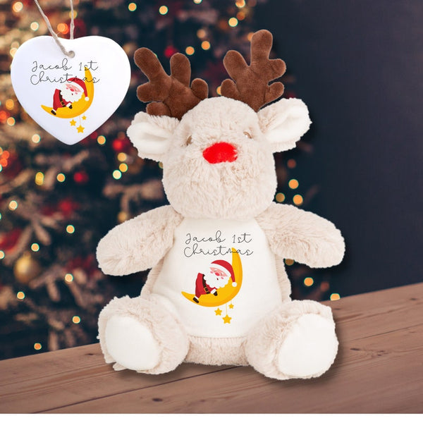Personalised 1st Christmas Reindeer Soft Toy,Baby's 1st Christmas Custom Name Teddy Gift