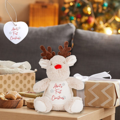 Personalised First Christmas Reindeer Soft Toy