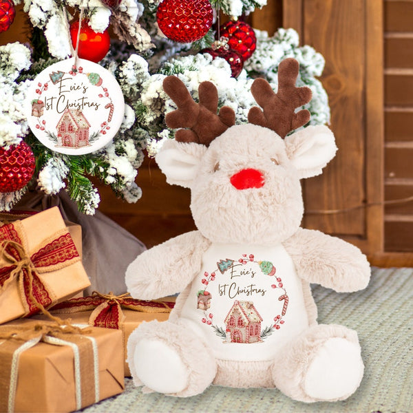 个性化第一个圣诞节驯鹿毛绒玩具，宝宝的第一个圣诞节定制名字泰迪礼物