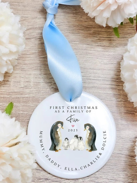Personalised First Christmas as a Family Bauble, Keepsake Christmas Bauble Gift Ceramic Ornament, First Christmas Decoration