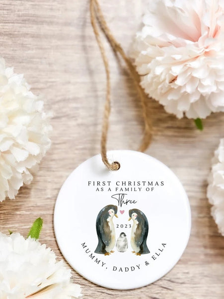 Personalised First Christmas as a Family Bauble, Keepsake Christmas Bauble Gift Ceramic Ornament, First Christmas Decoration