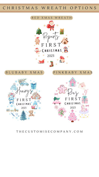 Personalised Baby 1st Xmas Gift Set, Homecoming Outfit, Ornament, Cushion & Soft Toy Gift