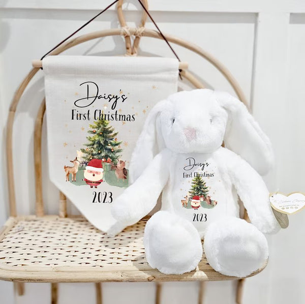 Adorno y oso de peluche navideño personalizado, nuevo regalo para bebé, juguetes blandos para el primer regalo de Navidad