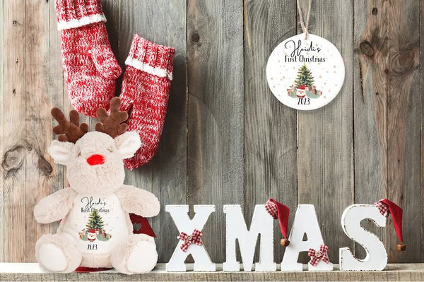 个性化泰迪熊、第一份圣诞礼物、新婴儿礼物、圣诞礼物、第一个圣诞节、个性化礼物、毛绒玩具、个性化兔子