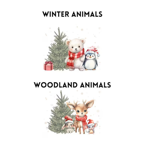 个性化圣诞杯垫、林地动物长袜填充物、圣诞纪念品、圣诞杯和杯垫、平安夜礼盒