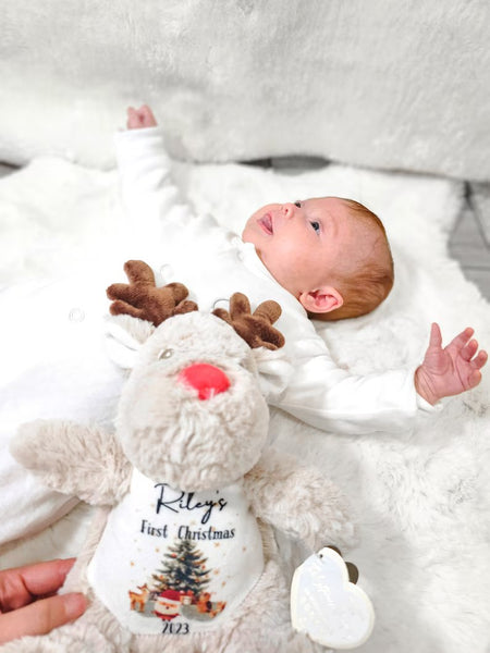 Adorno y oso de peluche navideño personalizado, nuevo regalo para bebé, juguetes blandos para el primer regalo de Navidad