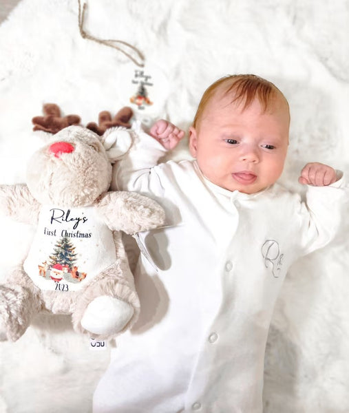 个性化圣诞泰迪熊和装饰品，新婴儿礼物，第一个圣诞礼物毛绒玩具