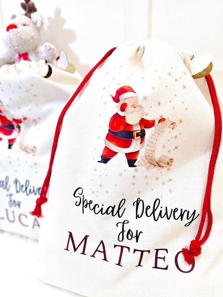 Santa design sacks, Custom Name Christmas Santa Sack, Xmas Present Special Delivery Sack