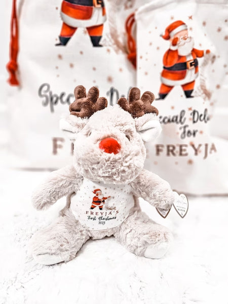 First Christmas Reindeer Toy, Baby's First 1st Xmas Gift, Kids Name Gift Present Keepsake