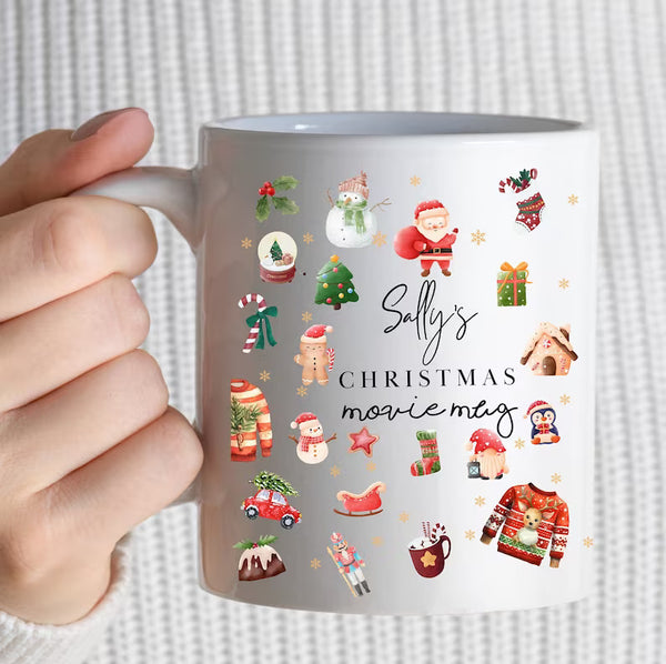 Christmas Movie mug, Hot Chocolate Christmas Coffee cup, Custom Name Xmas Holiday Mug
