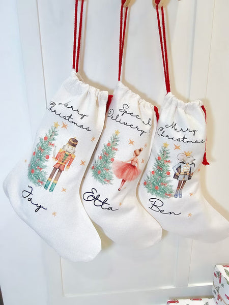 个性化胡桃夹子麻袋，定制名称胡桃夹子麻袋，家庭圣诞礼品袋