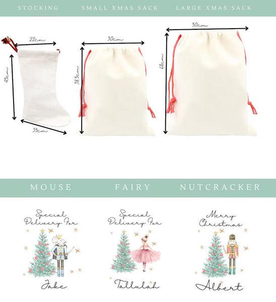 Christmas Mouse Santa Scroll sacks, Custom Name Present Sack Special Delivery, Xmas Gift