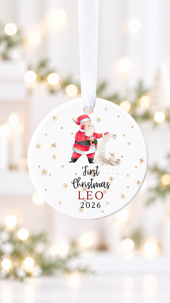 Personalised Baby's First Christmas Santa Scroll Ceramic Bauble