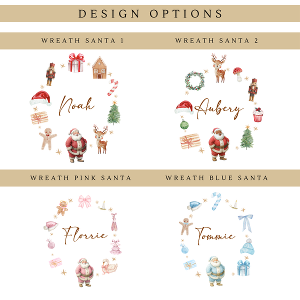 Personalised Christmas Santa Wreath Stockings & Present Sacks