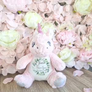 Personalised Unicorn Toy for Flower Girls with Eucalyptus Wreath