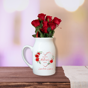 Personalised Red Rose Heart Vase For Mothers Day