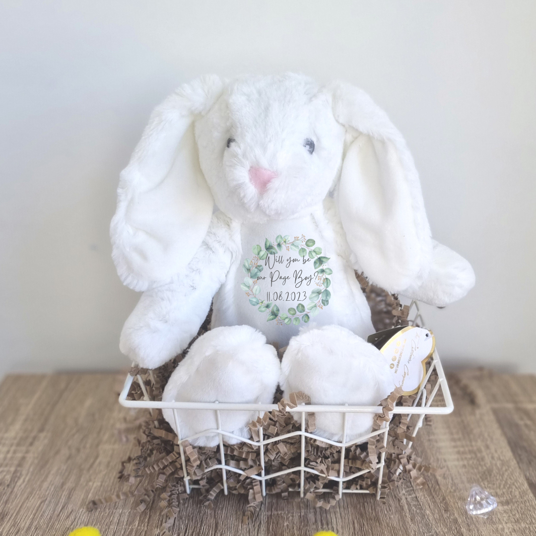 Personalised White Bunny for Page Boys with Eucalyptus Wreath