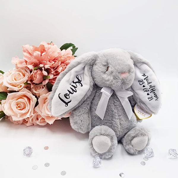 Personalised Grey Bunny with White Ears Maid of Honour Gift