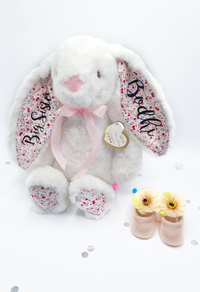 White Floral Personalised Bunny for Siblings
