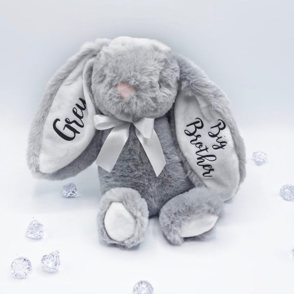 Personalised Eco Friendly Grey Bunny with Pink Ears