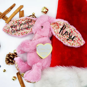 Pink 8 Inch Floral Christmas Bunny