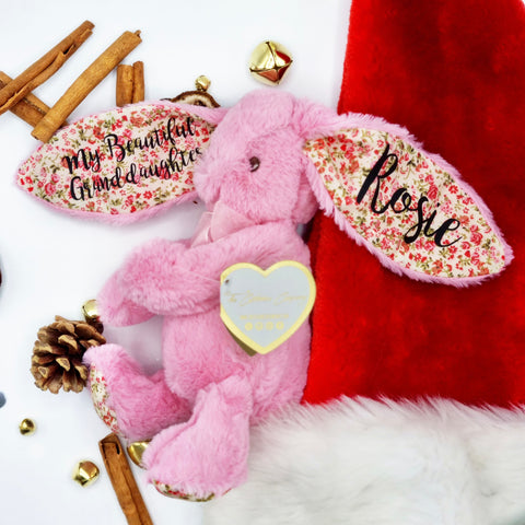 Pink 8 Inch Floral Christmas Bunny