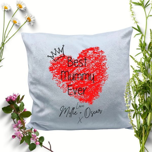 Personalised Best Mummy Ever Cushion Velvet with Red Heart