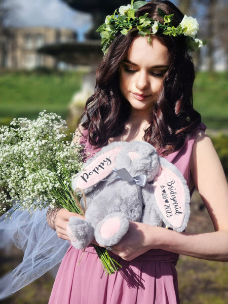 Personalised Grey Bunny with Pink Ears for Bridesmaids