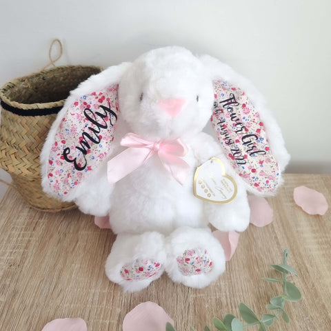Personalised White Floral Bunny 10 inch Flower Girl Gift