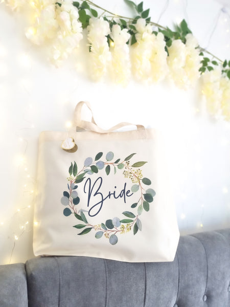 Personalised Bride Tote Bag & Wine Glass