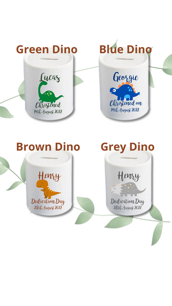 Paquete personalizado de dinosaurio gris ecológico y hucha
