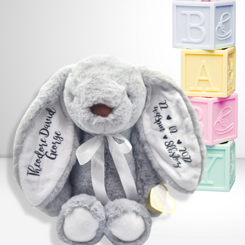 Personalised Eco Friendly Grey Bunny with White Ears