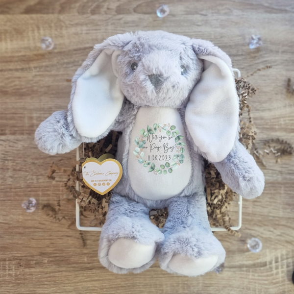 Personalised Grey Bunny for Page Boys with Eucalyptus Wreath