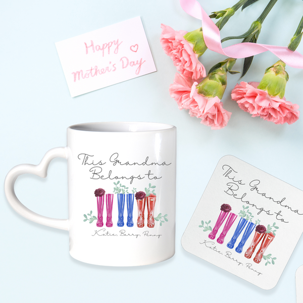 Personalised Wellie Mug & Coaster For Mothers day