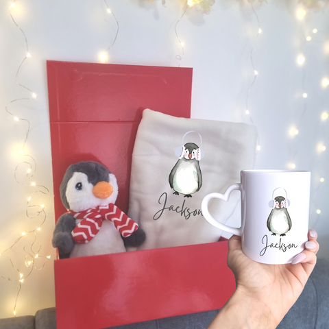 Set de regalo de pingüino navideño