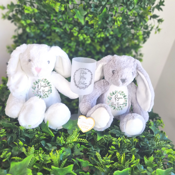 Personalised White Bunny for Page Boys with Eucalyptus Wreath