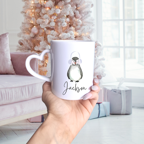 Taza navideña personalizada de pingüinos para abuelos