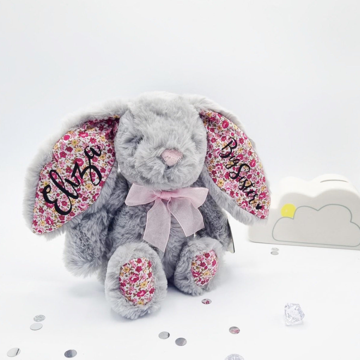 Personalised New Baby Gift Grey Bunny