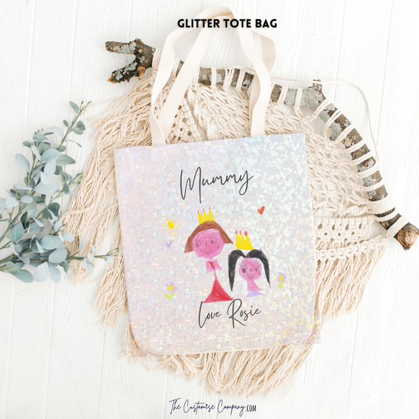 Personalised Kids Artwork Glitter Tote Bag