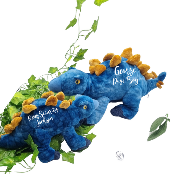 Regalo de bautizo de dinosaurio azul ecológico