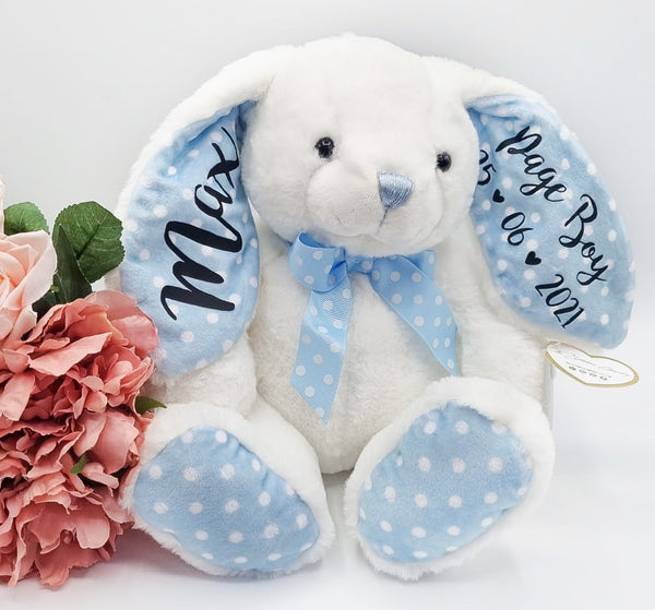 Page Boy White Bunny with Blue Polka Dot Ears