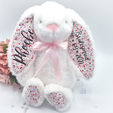 Personalised Bridesmaid White Bunny with Floral Ears