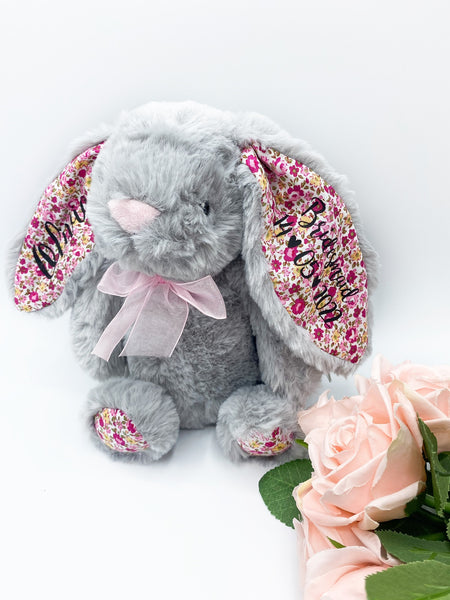 Bridesmaid Bespoke Grey 10 Inch Floral Eared Bunny
