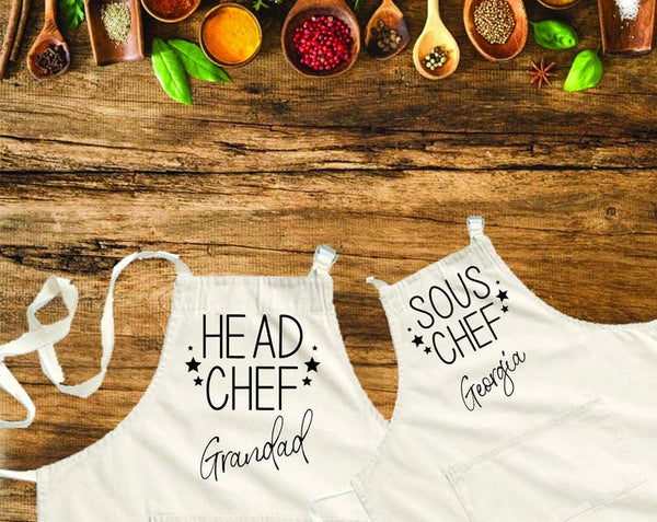 Personalised Father & Child Apron Set Natural
