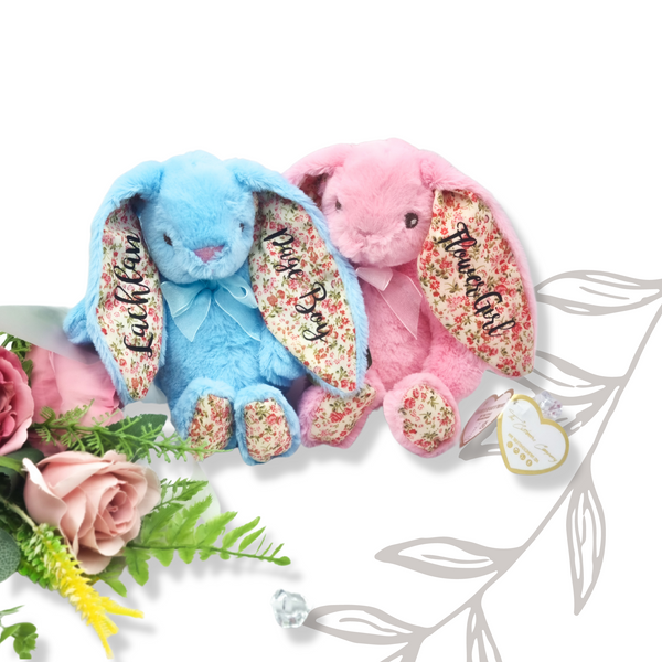 Personalised Pink Floral Eared Bunny for Flower Girls