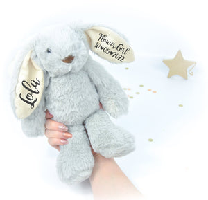 Personalised Grey Cream Eared Bunny Flower Girl Gift