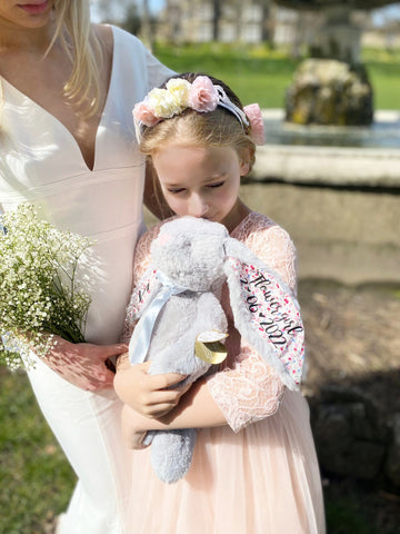 Personalised 14" Grey Floral Bunny for Flower Girl