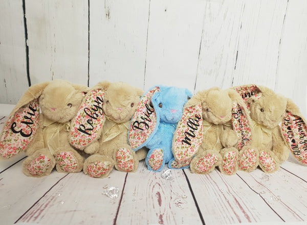 Personalised Pink Floral Eared Bunny for Bridesmaids