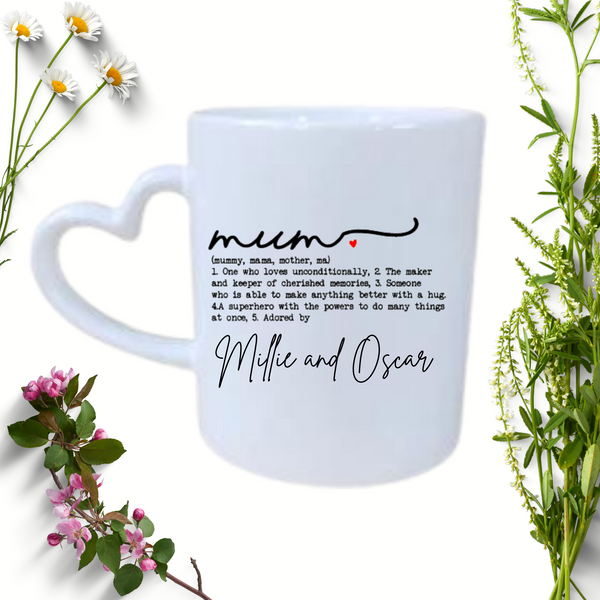 Heart Handle Mum Description personalised Mug 